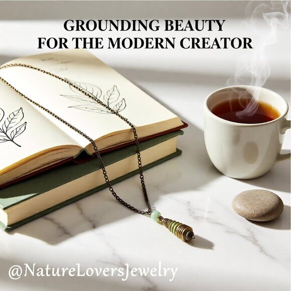 Artisan Jewelry - Earth Mother Sage Agate Pendant • Woodland Herbal Green Caged Teardrop Necklace
